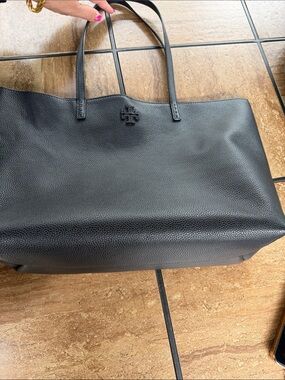 Tory Burch Black Pebbled Leather Shopper Tote